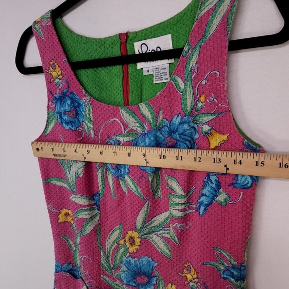 Vintage 90s Lilly Pulitzer Sheath Dress Women 4 Pink Floral Waffle Knit - Picture 5 of 13